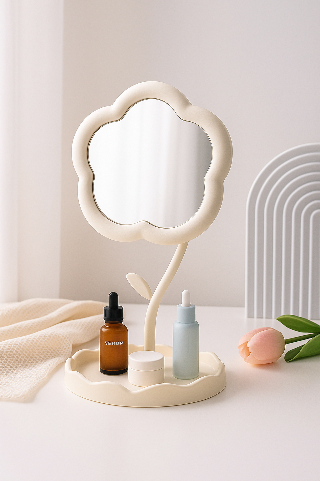 Espejo de Tocador en Forma de Flor – Giratorio y Decorativo